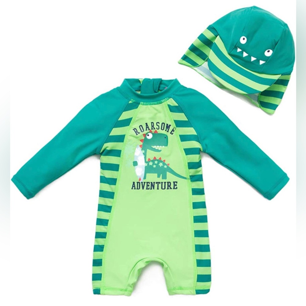 NWT• Baby UPF 50+ Sun Protective SwimSuit & Hat • Size 9-12 Months - Picture 5 of 8